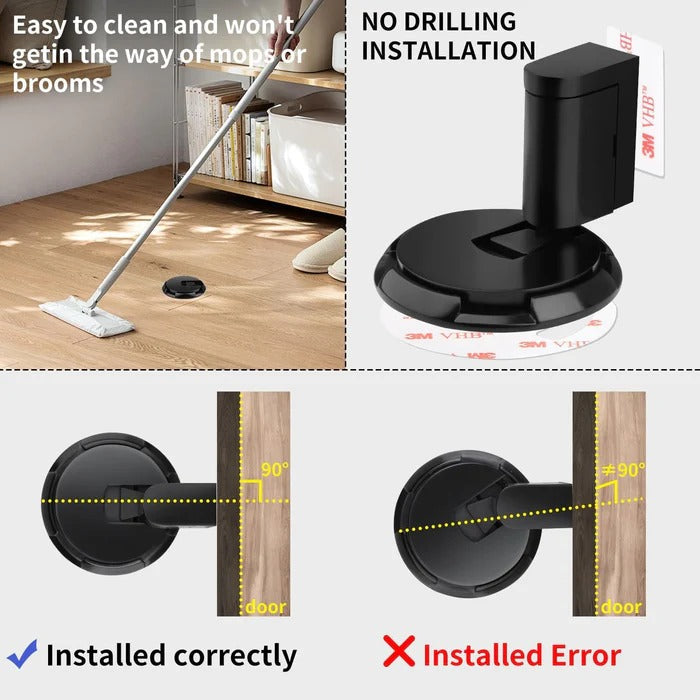 Belro Heavy Duty Adjustable Door Stopper mounted on a door, made of durable metal for secure door restraint in tools and hardware.