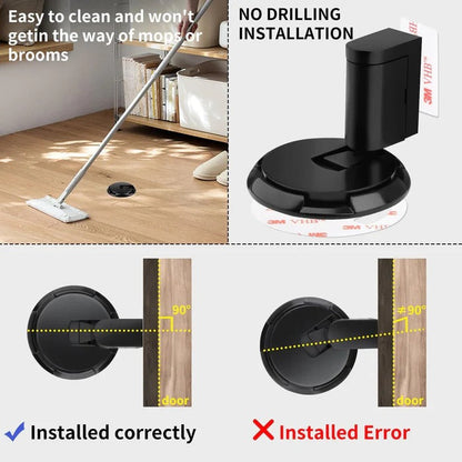 Belro Heavy Duty Adjustable Door Stopper mounted on a door, made of durable metal for secure door restraint in tools and hardware.
