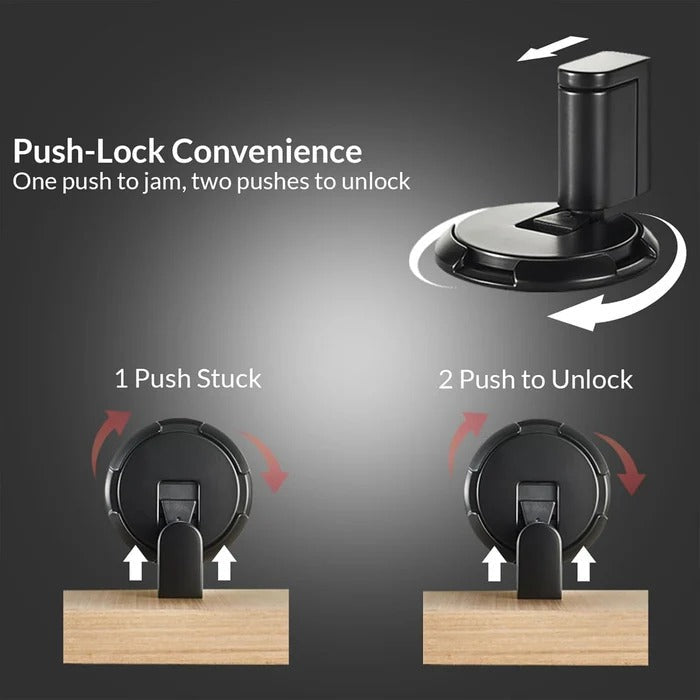 Belro heavy-duty adjustable door stopper mounted on a door, made of durable metal for secure door positioning and safety.