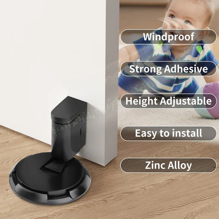Belro heavy-duty adjustable door stopper mounted on a door, used to prevent door movement and protect walls.