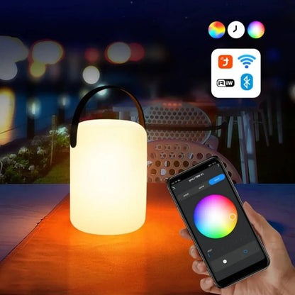 Belro cordless waterproof LED table lamp with integrated umbrella accessory, suitable for outdoor use and ambient lighting.
