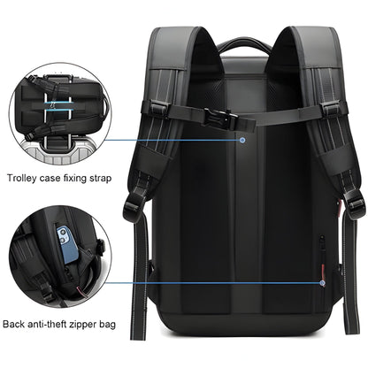 Belro structured rucksack with internal compression system, featuring adjustable straps and multiple compartments for activewear storage.