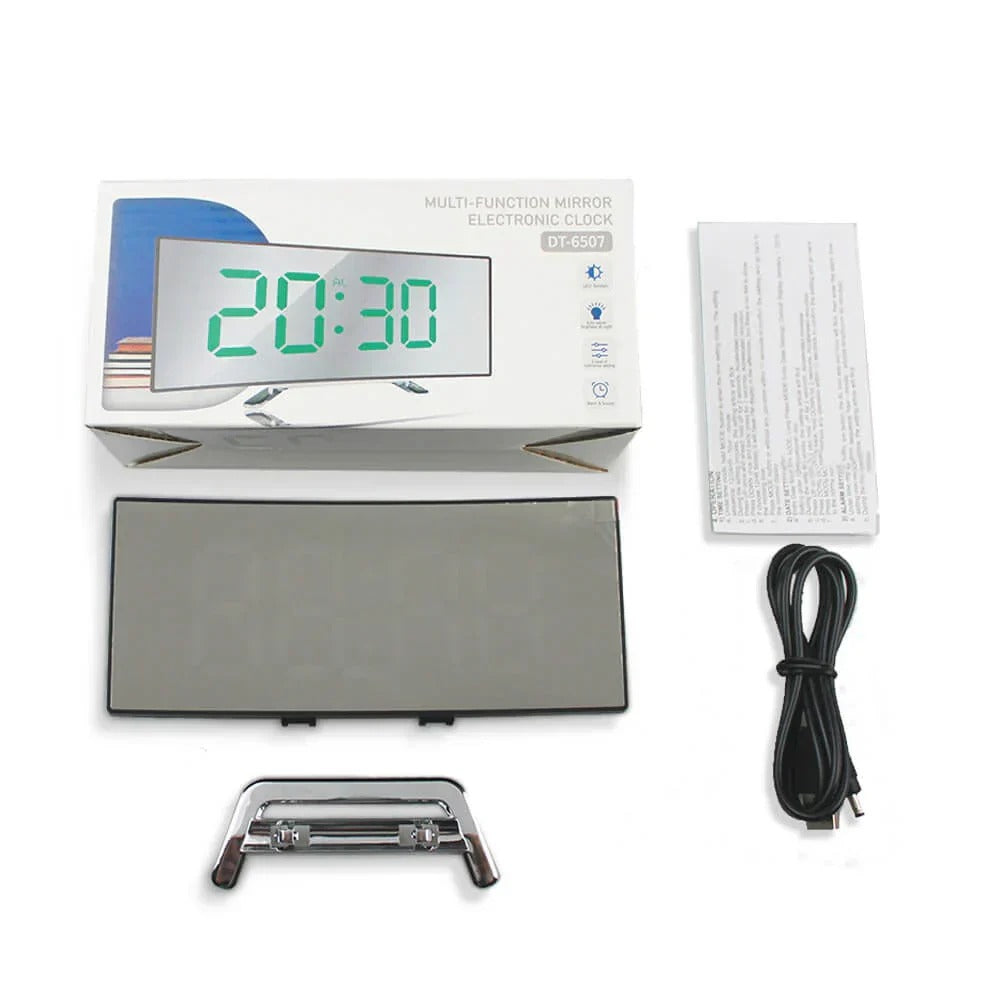 Belro modern curved LED digital clock showing time display, designed for home decor and indoor use.
