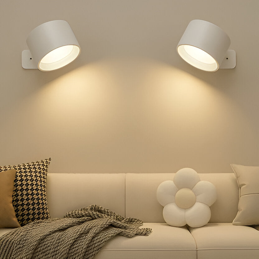 Belro rechargeable wall light with 360° rotation mounted on wall, ideal for adjustable lighting in modern electronics and camera setups.