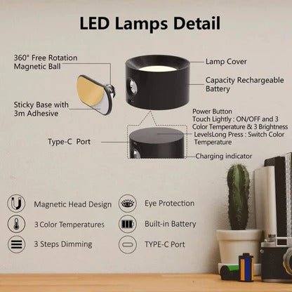 Belro rechargeable wall light with 360° rotation, perfect for versatile lighting in electronics and camera setups.