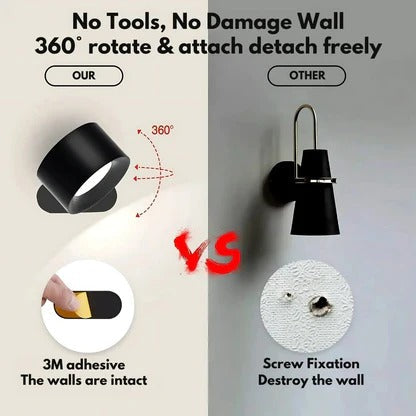 Belro rechargeable wall light with 360° rotation, ideal for versatile lighting in electronics and camera setups.