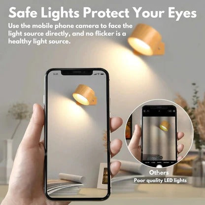 Belro rechargeable wall light with 360° rotation, mounted on wall, showcasing adjustable lighting for indoor or outdoor use