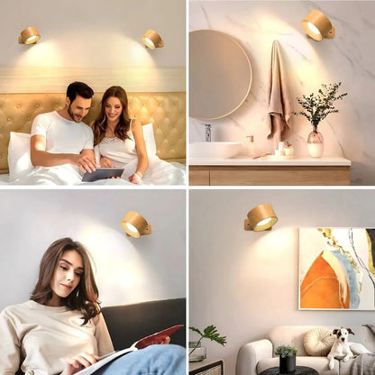 Belro rechargeable wall light with 360° rotation, mounted on wall, ideal for versatile lighting and security in electronics and camera setup
