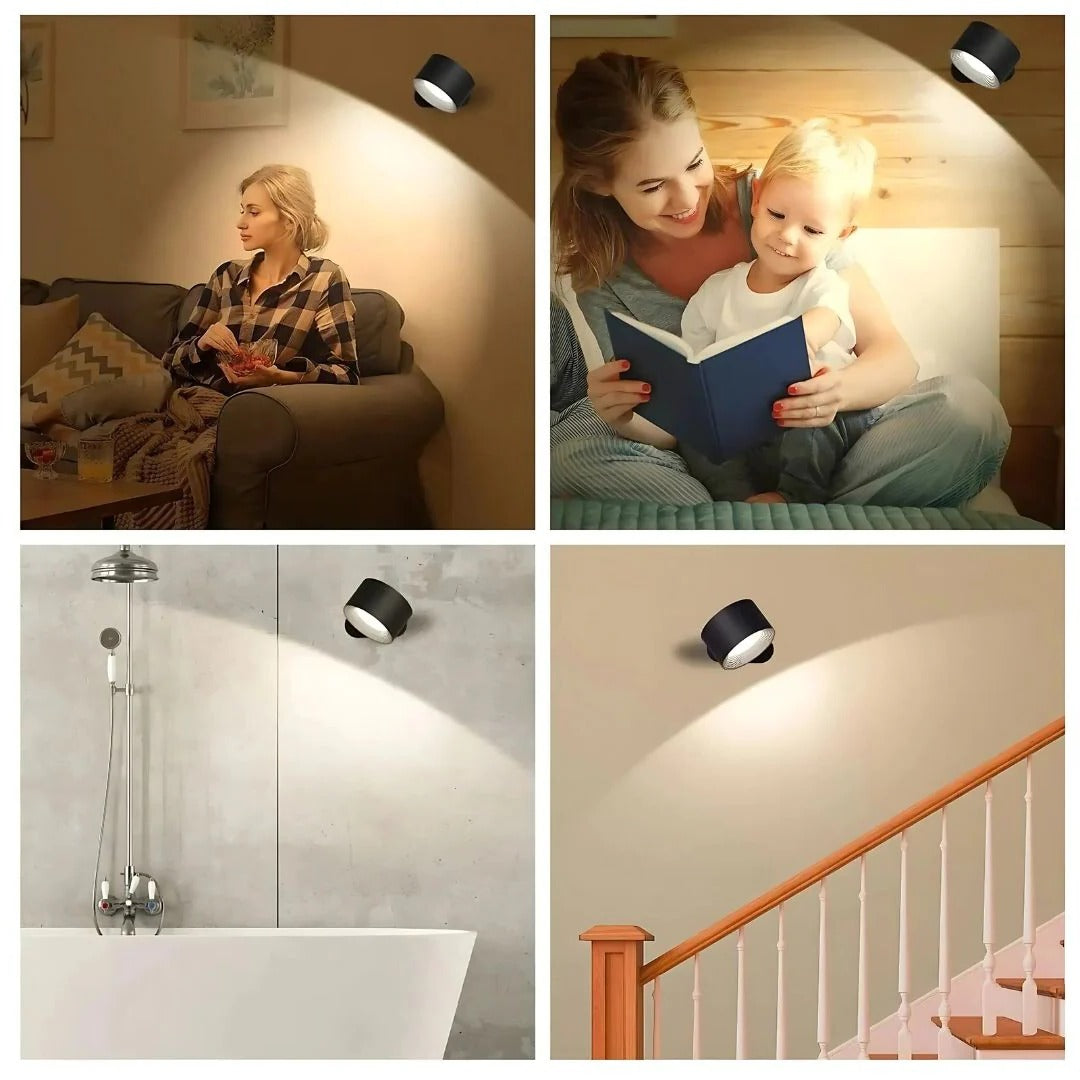 Belro rechargeable wall light with 360° rotation, suitable for indoor lighting and security applications.