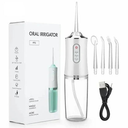 Belro rechargeable water flosser for men, compact and portable dental hygiene device with water reservoir and nozzle attachment