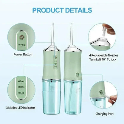 Belro rechargeable water flosser for men, compact and portable dental care device with water reservoir and nozzle attachment.