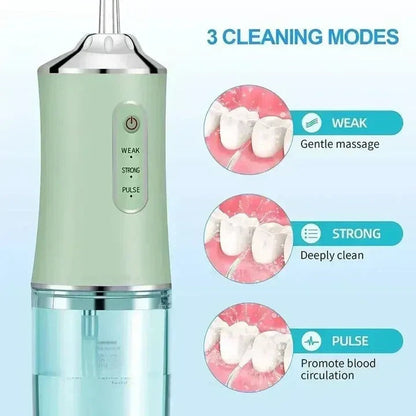 Belro rechargeable water flosser, compact device with water jet for oral hygiene, shown on a clean white background.