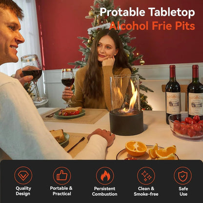Belro portable glass tabletop fireplace for outdoor use, featuring sleek glass design and compact home and garden heating solution.