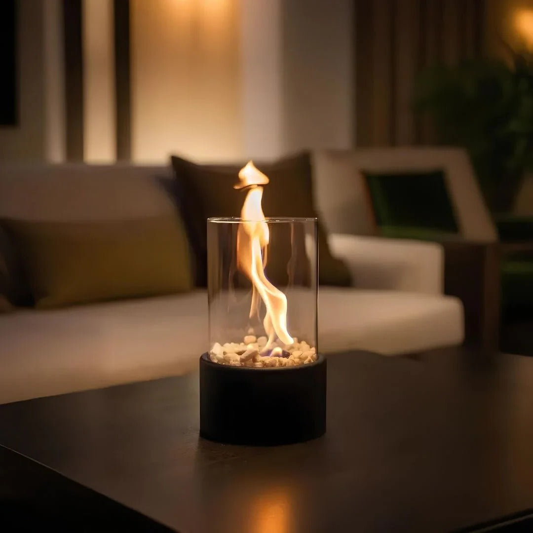 Belro portable glass tabletop fireplace for outdoor use, compact and stylish home and garden outdoor heating accessory