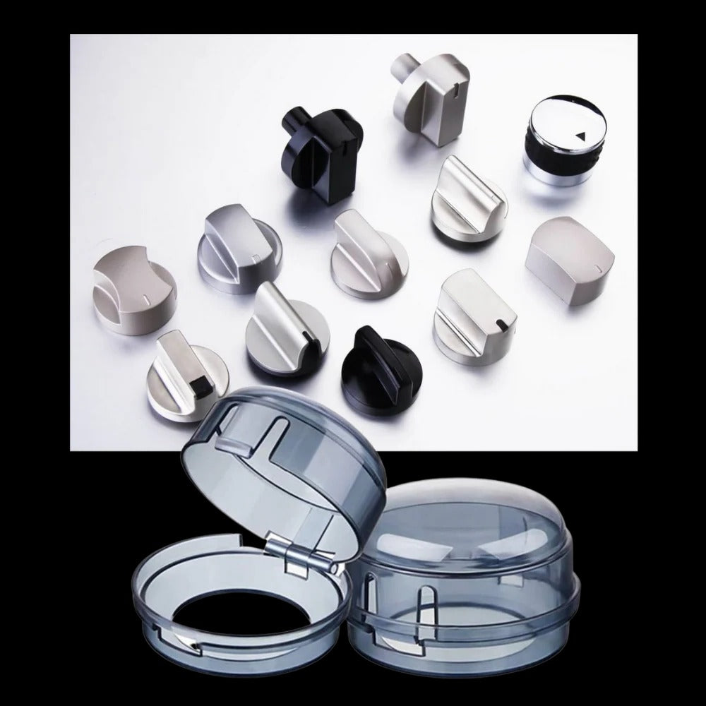 Belro Gas Stove Knob Protector Set with clear, durable covers for kitchen safety and knob protection on a gas stove.