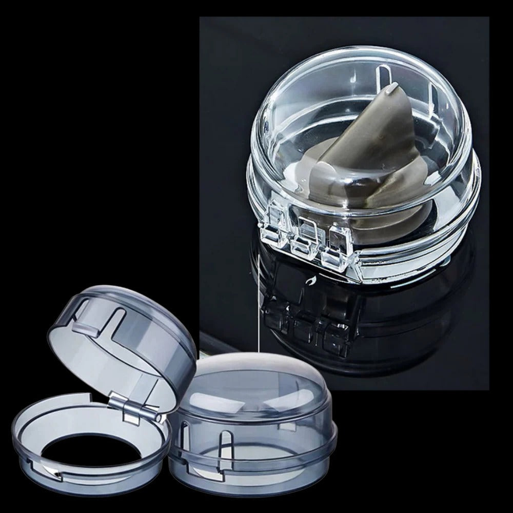 Belro Gas Stove Knob Protector Set for kitchen safety, includes durable plastic covers on a clean stove with knobs visible.