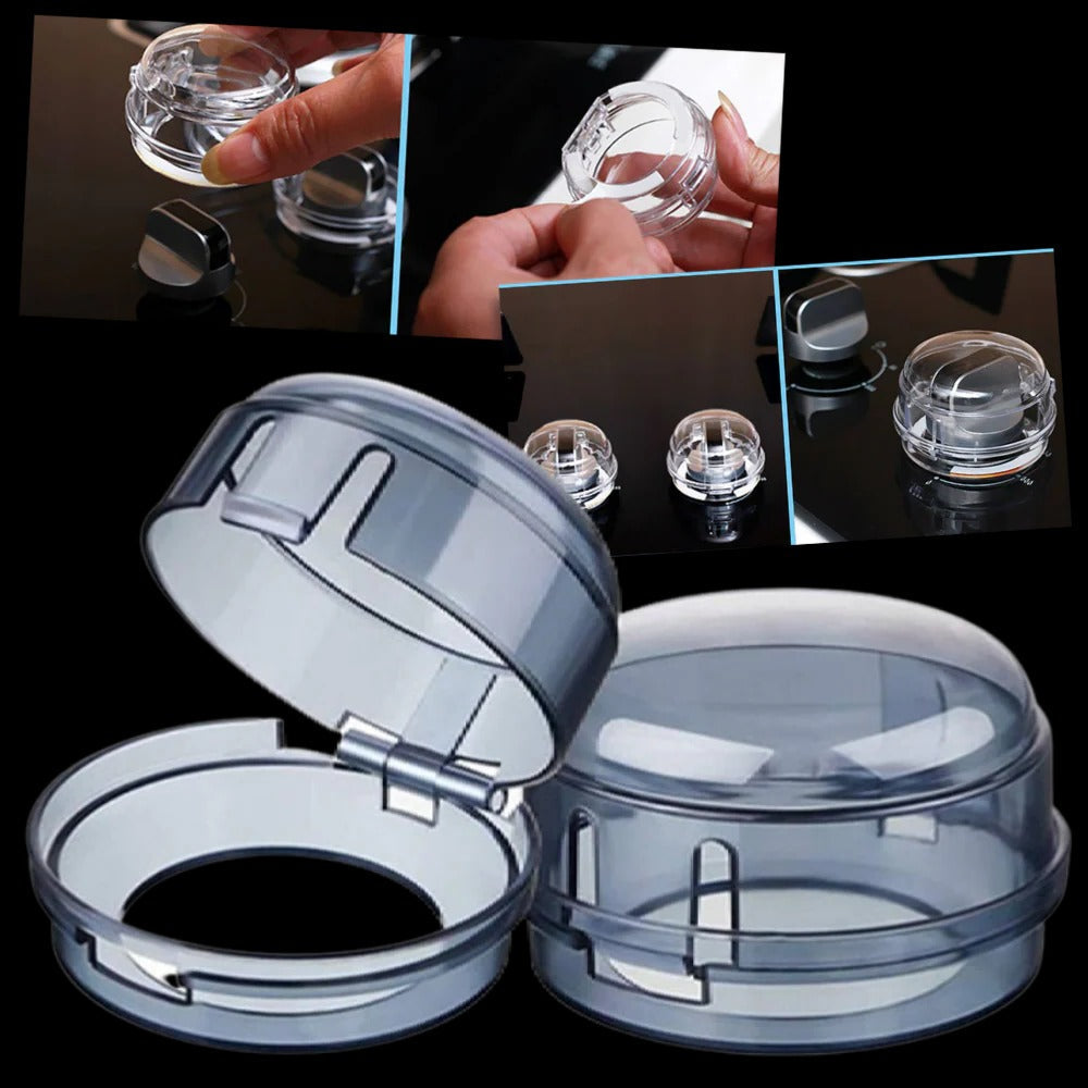 Belro Gas Stove Knob Protector Set for kitchen safety, includes clear plastic covers to prevent accidental turning.