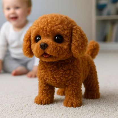 Realistic Belro plush puppy toy for pets, featuring soft fur and lifelike details, perfect for interactive play and cuddling.