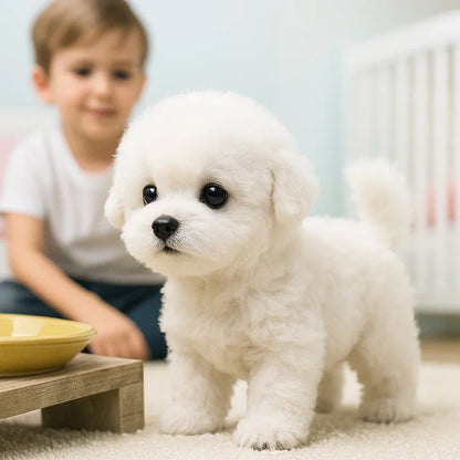 Realistic Belro plush puppy toy for cats, soft and interactive pet toy with lifelike features, ideal for play and cuddling.