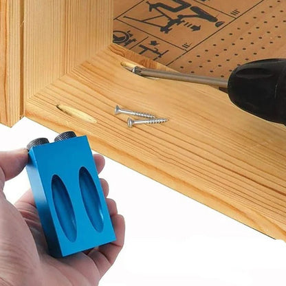 Belro woodworking angle drill guide tool in use, showing precision angle adjustments for woodworking projects.