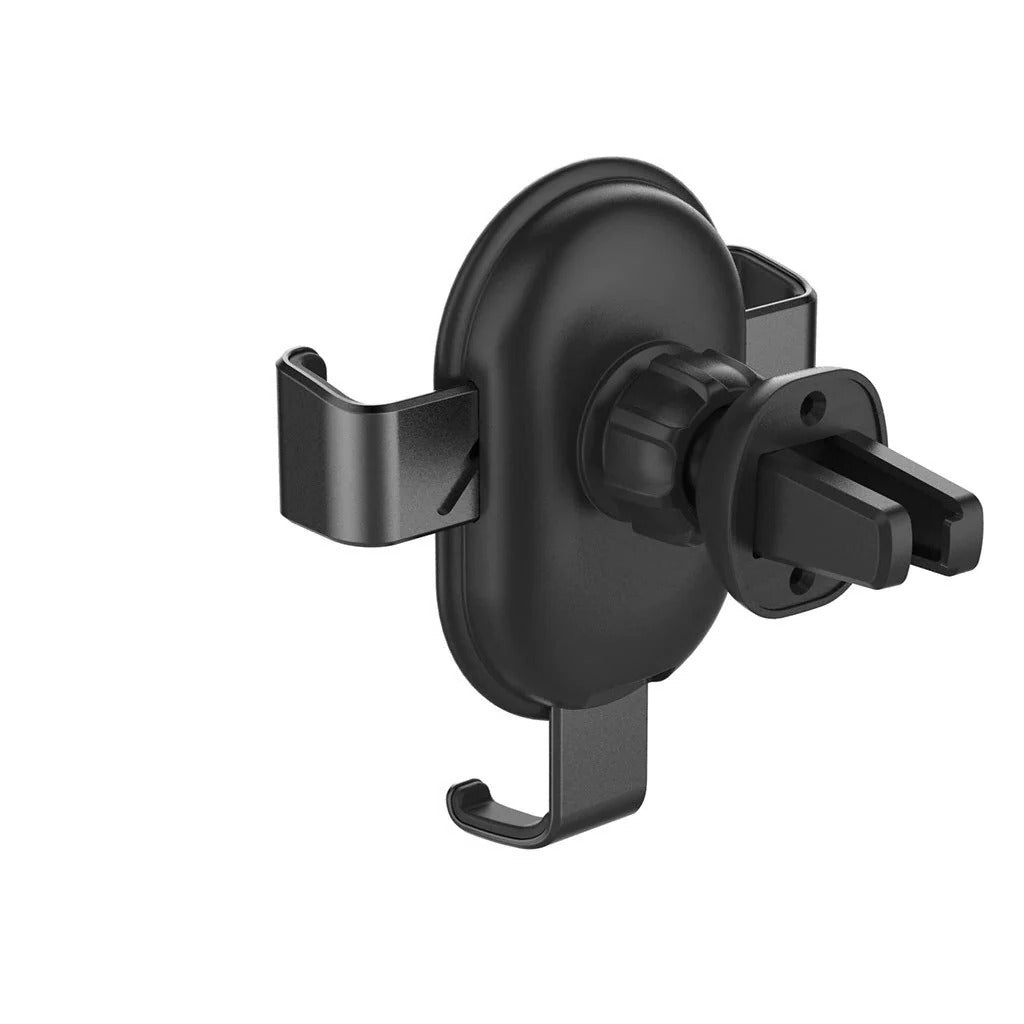 Belro auto clamping wireless car charger mounted on a car dashboard, with phone securely held in place for charging.