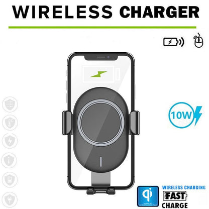 Belro auto clamping wireless car charger mounted in a vehicle, holding a smartphone for easy charging on the go
