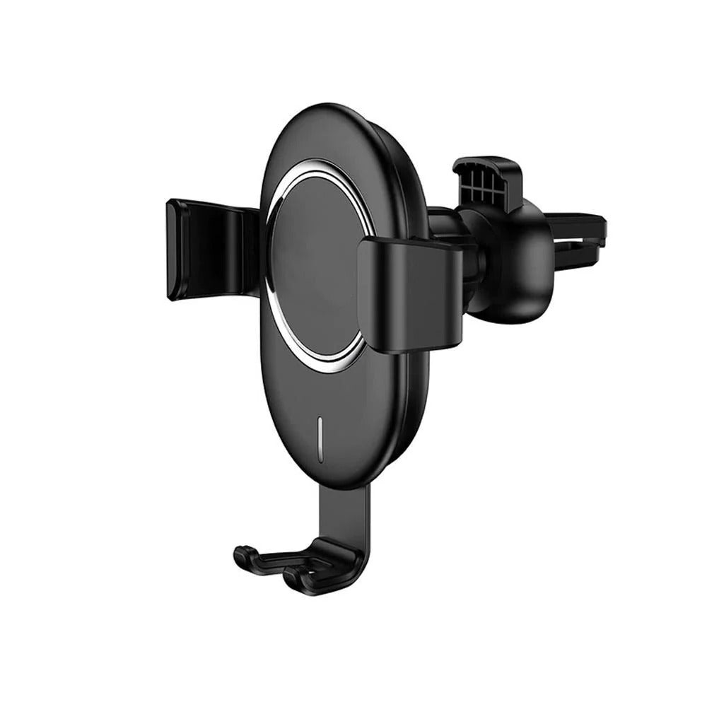 Belro auto clamping wireless car charger mounted on a car dashboard, showcasing sleek design and automatic grip feature.