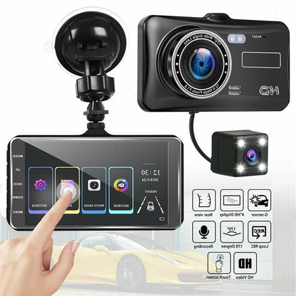 Belro 1080P Full HD dash cam showing front lens mounted inside a vehicle for clear driving video recording.