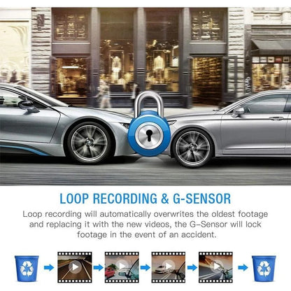 Belro 1080P Full HD dash cam displaying a car dashboard with mounted camera for vehicle recording and safety.
