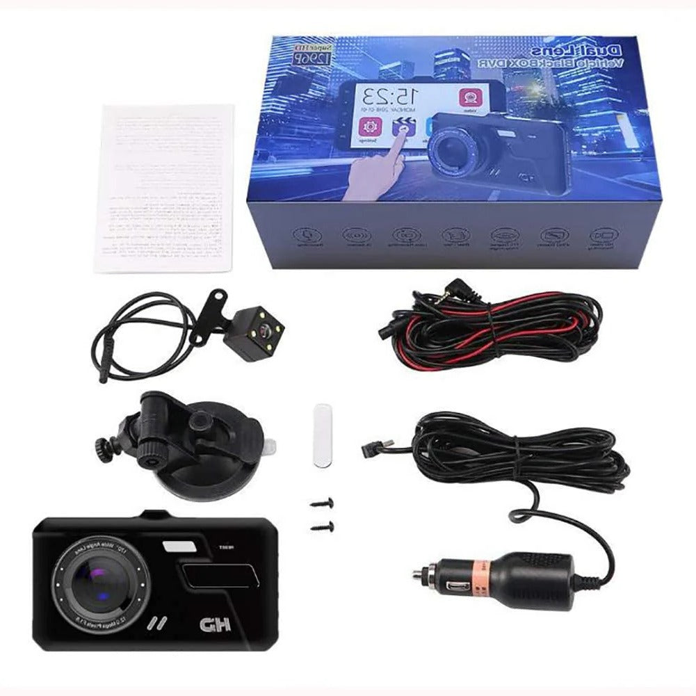 Belro 1080P Full HD dash cam showing front view with mounted camera on vehicle dashboard, capturing high-resolution driving footage.