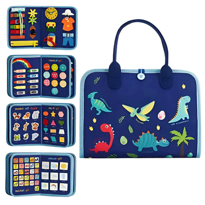 Belro Montessori sensory board for men, featuring various textured fabric patches and tactile elements on a clothing item.