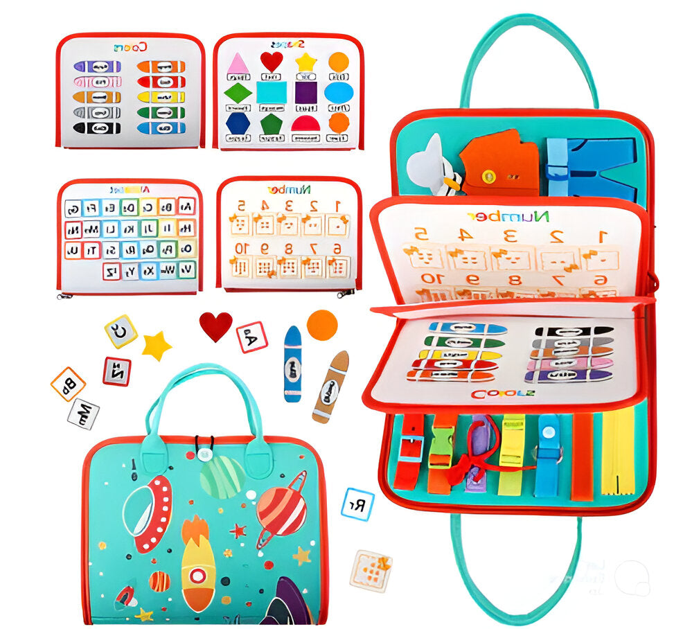 Belro Montessori sensory board designed for children's sensory development with various textured and interactive elements.