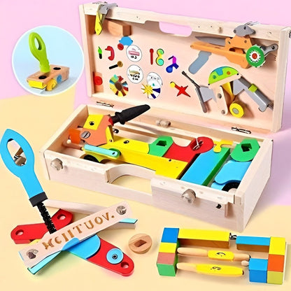Belro children's toolbox set with colorful plastic tools and hardware for kids, ideal for pretend play and learning.