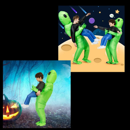 Belro inflatable alien costume, full-body costume with green alien design and attached helmet, suitable for cosplay or costume parties.