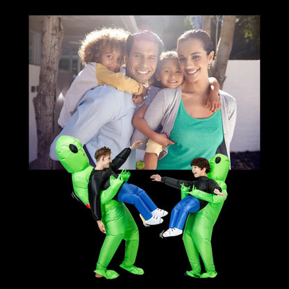 Belro inflatable alien costume worn as a fun, vibrant clothing costume featuring bright green alien design with large eye details.