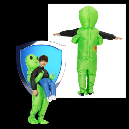 Belro inflatable alien costume worn by a person, featuring green alien design with space-themed details for costume dress-up.