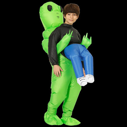 Belro inflatable alien costume, full-body clothing with green alien design, suitable for costumes and cosplay events.