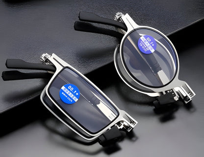 Belro superlight screwless foldable reading glasses with transparent lenses, compact design, ideal for convenient reading on the go.