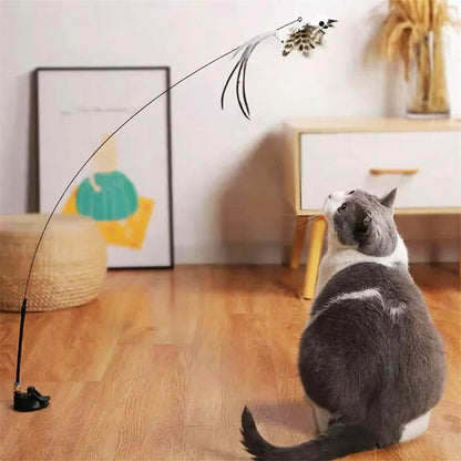 Belro bird simulation toy set for cats, featuring colorful bird designs and feathers, perfect for stimulating feline play.