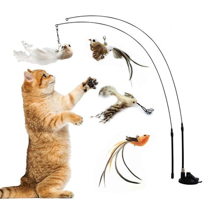 Belro bird simulation toy set for cats featuring colorful feather toys and dangling accessories for feline play and enrichment.