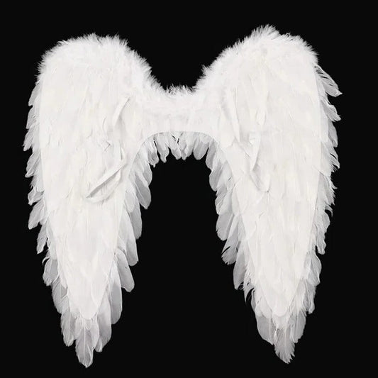 Belro men's feathered angel wings costume with soft white feathers and adjustable straps, perfect for costume parties or cosplay.