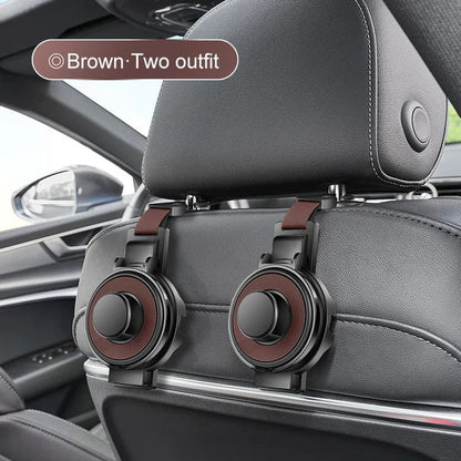 Belro Car Seat Headrest Hook for organizing bags and accessories in vehicles, mounted on a car seat headrest.