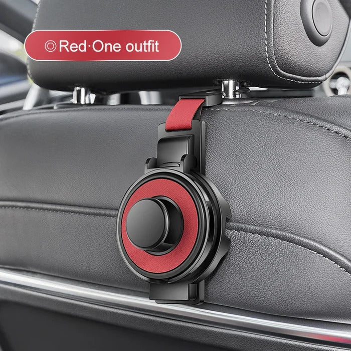 Belro car seat headrest hook for hanging bags and accessories, mounted on a headrest in a vehicle interior.