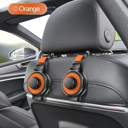 Belro car seat headrest hook for organization, attached to seat, holding bags or accessories in a vehicle interior.