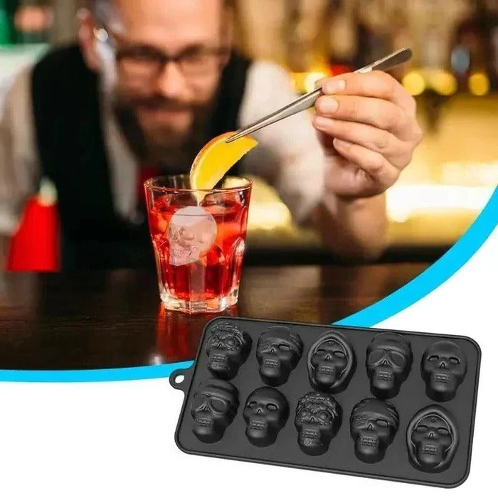 Belro skull-shaped ice cube tray for home and kitchen use, showing multiple detailed skull ice cubes in a tray.
