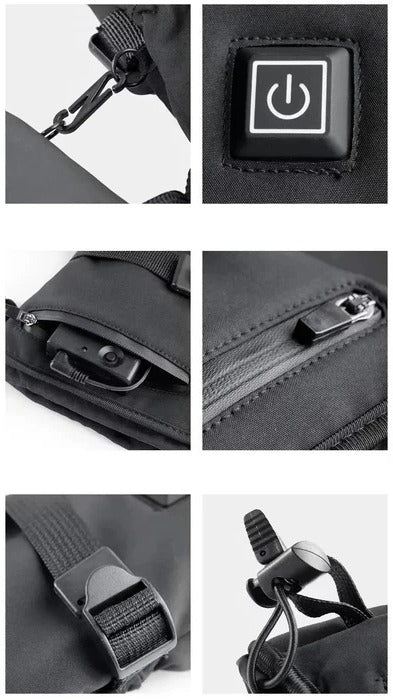 Belro heated motorcycle gloves with adjustable straps and touchscreen-compatible fingertips, designed for cold weather riding.