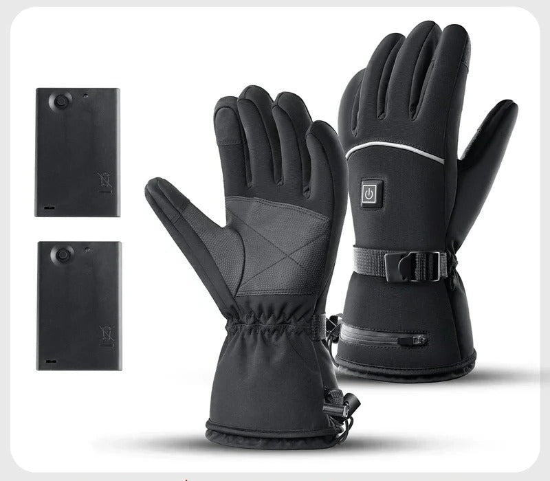 Belro heated motorcycle gloves with touch screen fingertips, black, insulated for cold weather riding.