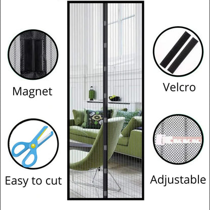 Belro magnetic mosquito screen for doors, designed for men’s clothing, shows a close-up of the mesh and magnetic closure.