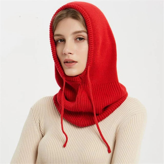 Soft beige BowLift cashmere knit beanie on a model, perfect for winter cold weather, unisex winter accessory.