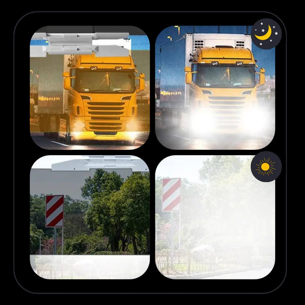 Belro dual-use car visor extender attached to sunglasses, providing additional shade and UV protection for driving.